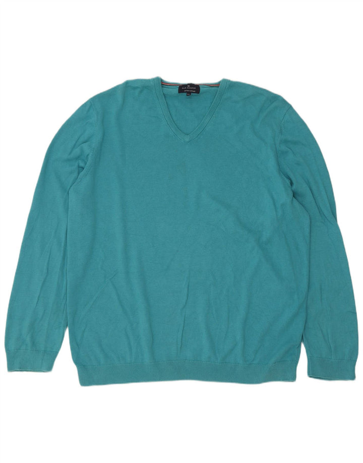Marks & Spencer Herre V-hals sweater 2XL turkis bomuld