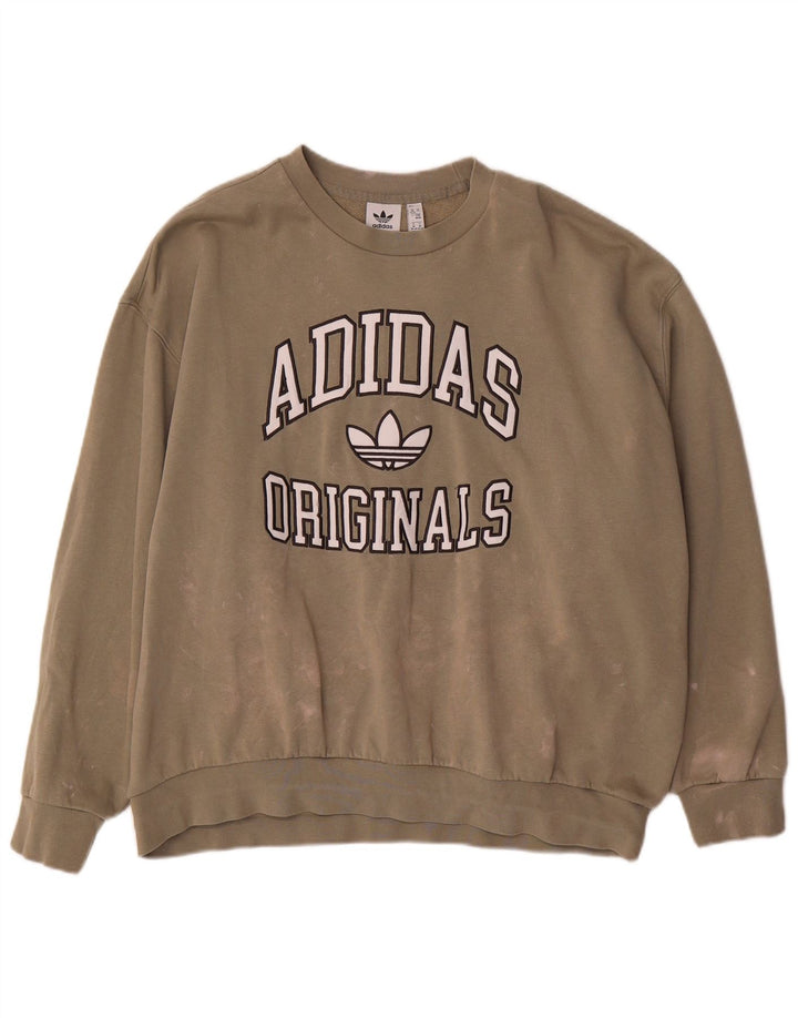 Adidas Dame Grafisk Oversized Sweatshirt Jumper UK 12/14 Medium Khaki