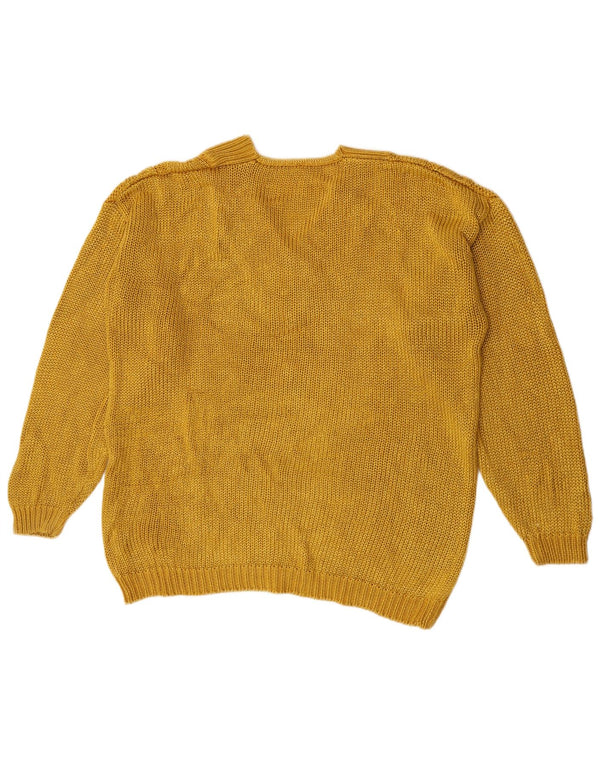 Vintage dame oversized V-hals sweater EU 44 XL gul bomuld