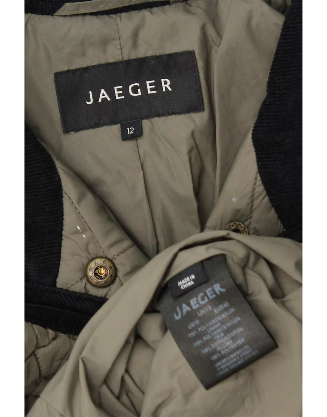 Jaeger Quiltet jakke til kvinder UK 12 Medium Khaki Polyamid