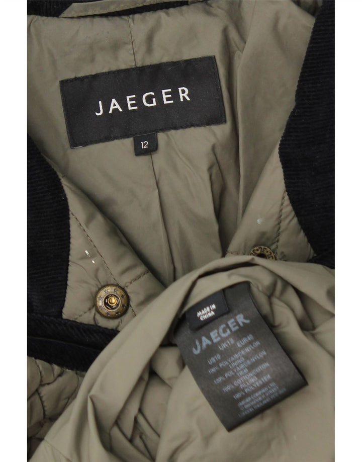 Jaeger Quiltet jakke til kvinder UK 12 Medium Khaki Polyamid