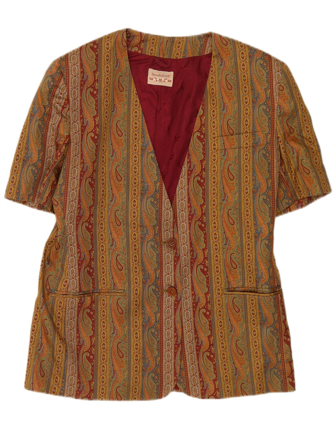 Brooksfield Dame Kortærmet Blazer Jacket IT 48 XL Khaki Paisley