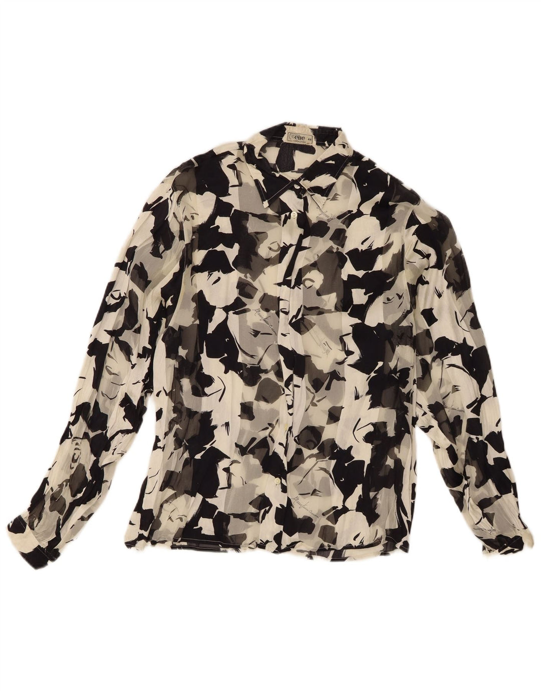 Vintage kvinders abstrakt mønster gennemsigtig skjorte bluse IT 44 Medium Sort