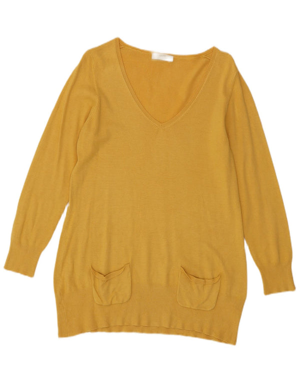 Marks & Spencer Dame V-hals sweater UK 14 Medium Yellow Viscose