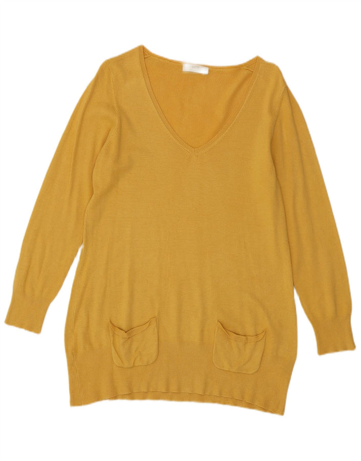 Marks & Spencer Dame V-hals sweater UK 14 Medium Yellow Viscose