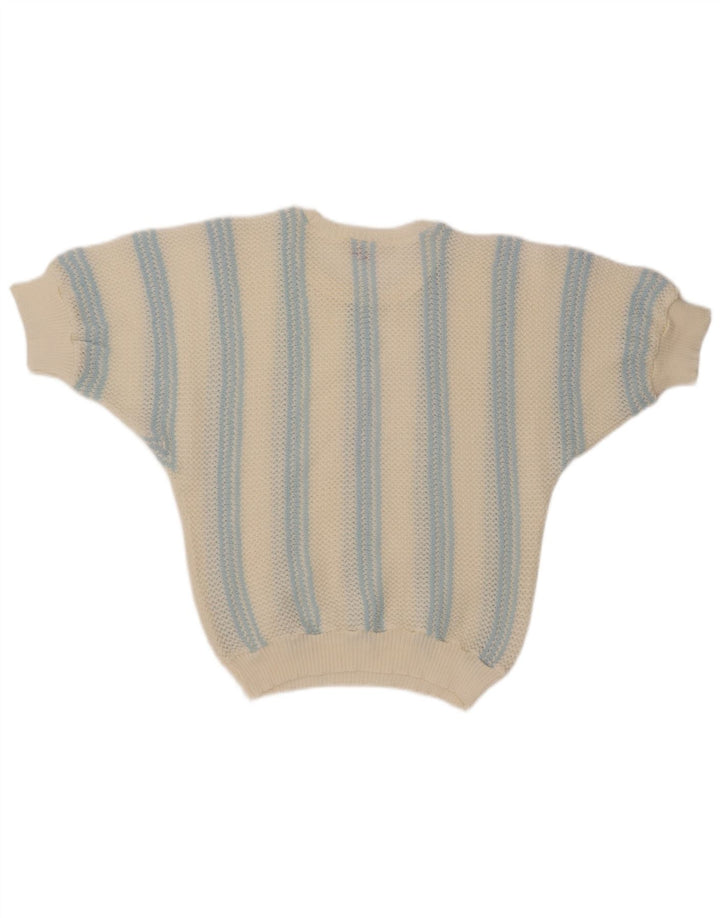 VINTAGE Dame Boat Neck Jumper Sweater UK 12 Medium Off White Stribet