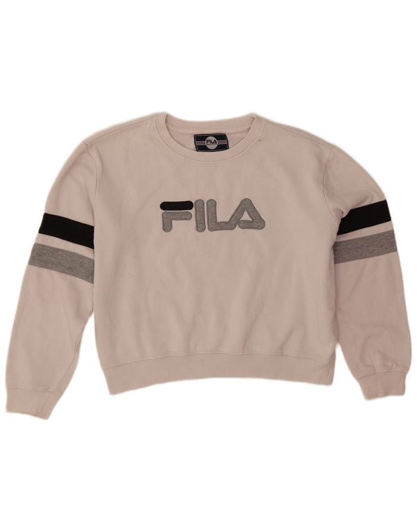 Fila Womens Oversized Crop Sweatshirt Jumper UK 16 Large Off White
