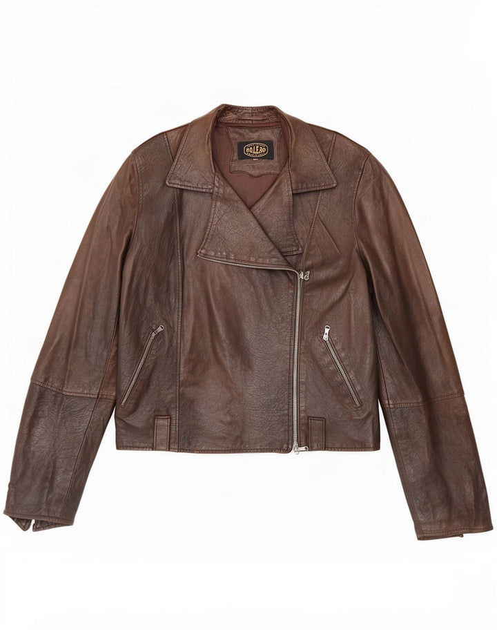Vintage dame Biker læderjakke UK 14 Medium Brown