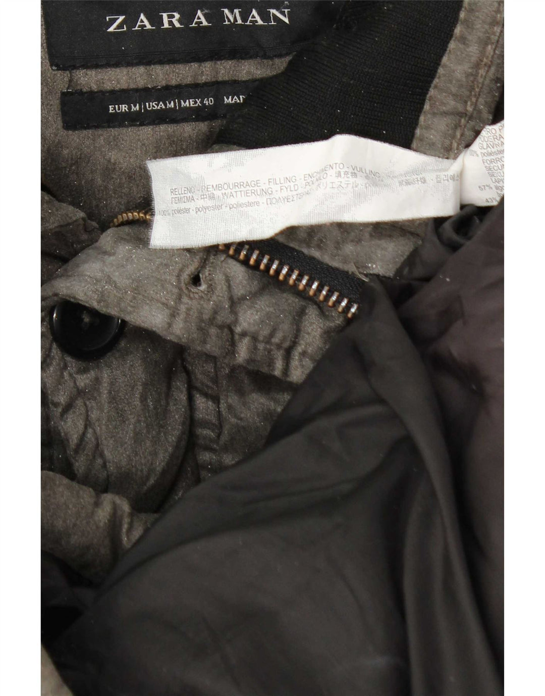 Zara Herre Polstret Frakke UK 38 Medium Grey Polyester