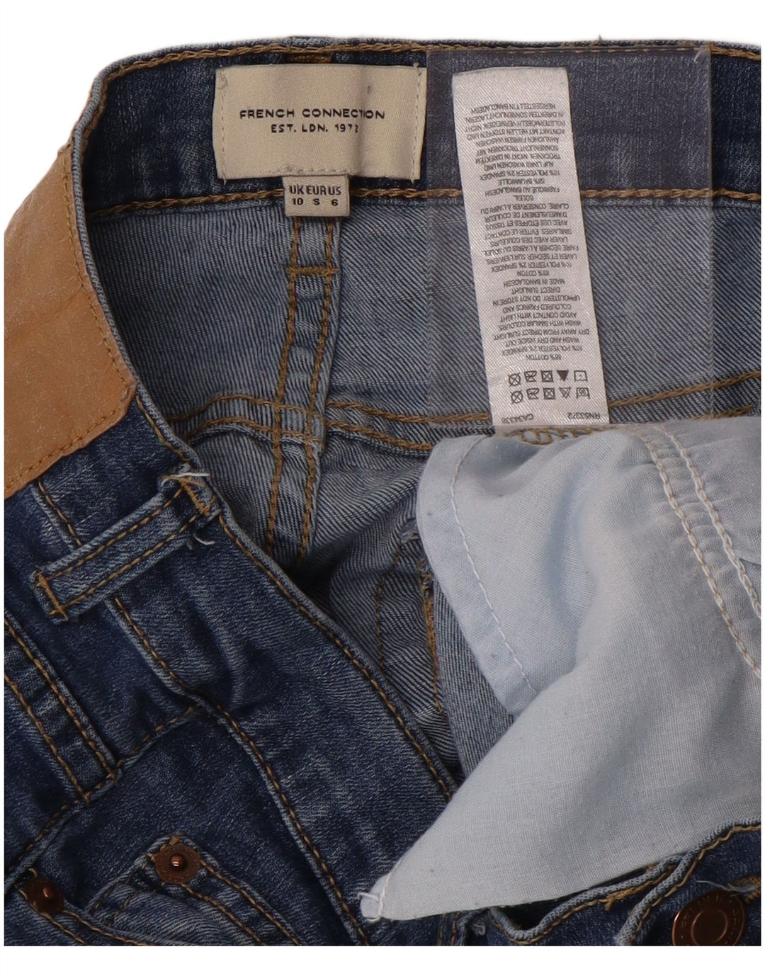 FRANSK FORBINDELSE Dame Skinny Jeans UK 10 Small W28 L29 Blå Bomuld