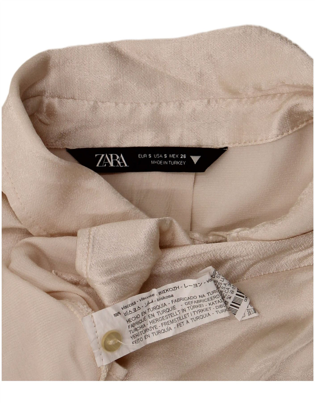 Zara Womens Crop Oversized skjortebluse UK 10 Small Beige Viscose