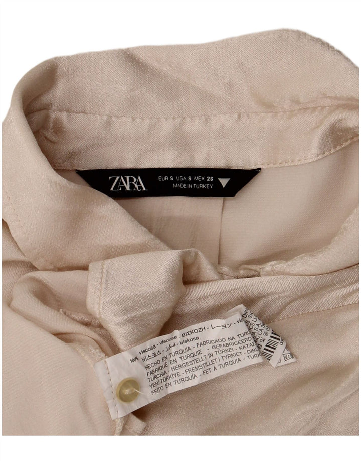 Zara Womens Crop Oversized skjortebluse UK 10 Small Beige Viscose