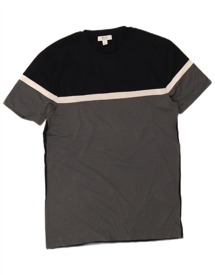 Reiss Herre T-Shirt Top Lille Grå Colourblock Bomuld