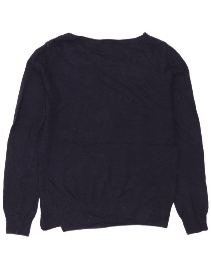 BARBOUR Dame Grafisk Boat Neck Jumper Sweater UK 10 Small Navy Blue Wool