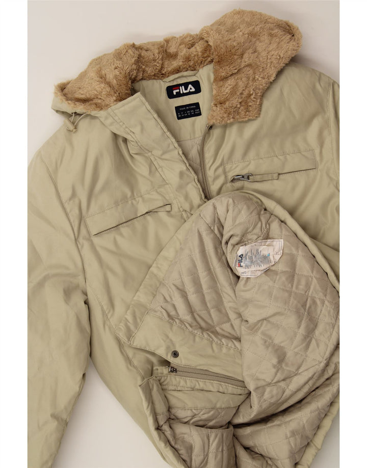 FILA Womens Hooded Utility Jacket UK 12 Medium Beige Vintage Fila and Second-Hand Fila from Messina Hembry 