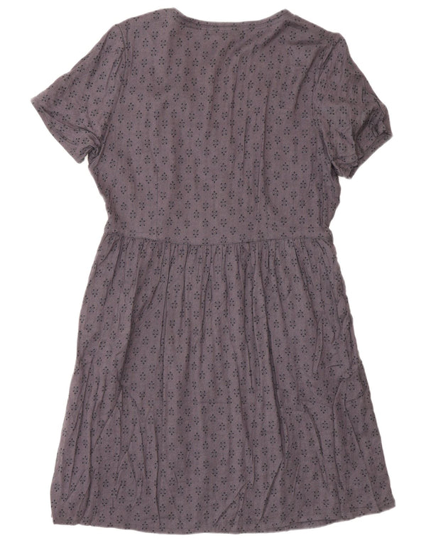 Fat Face Kvinder A-Line Kjole UK 12 Medium Lilla Geometrisk Viscose