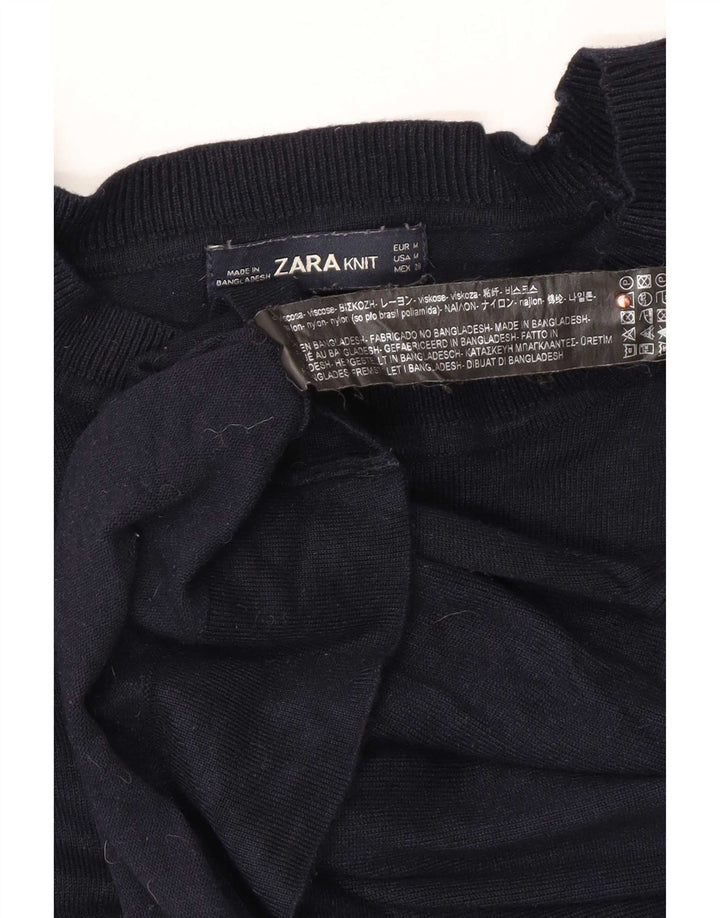 Zara Dame Boat Neck Jumper Sweater UK 14 Medium Navy Blue Spotted