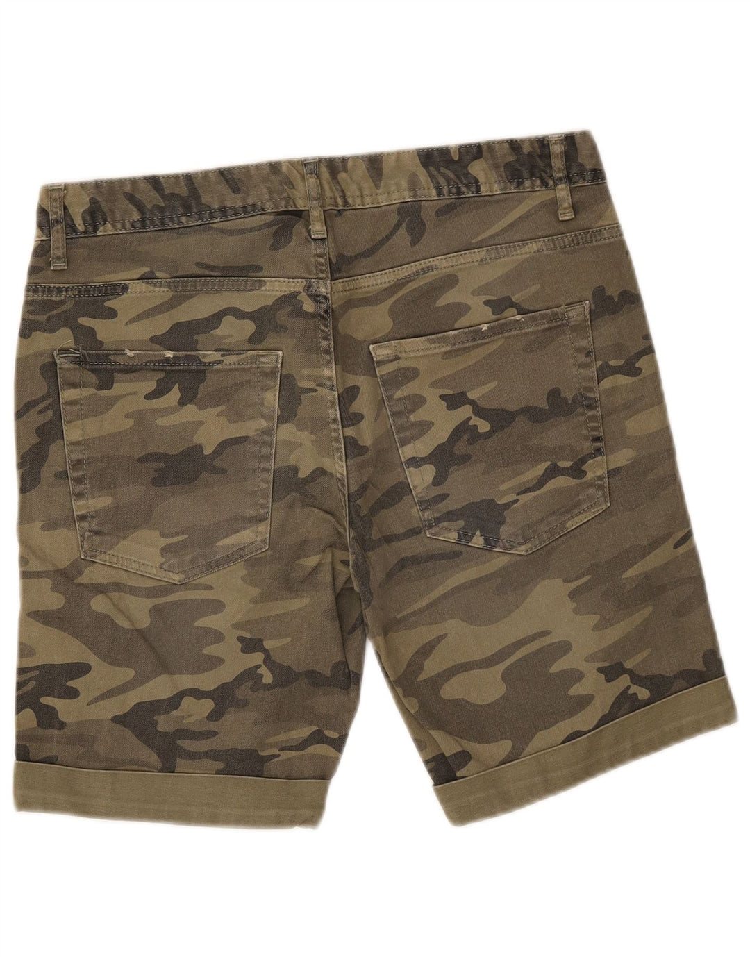 Benetton Dame Casual Shorts IT 46 Large W32 Khaki Camouflage Bomuld