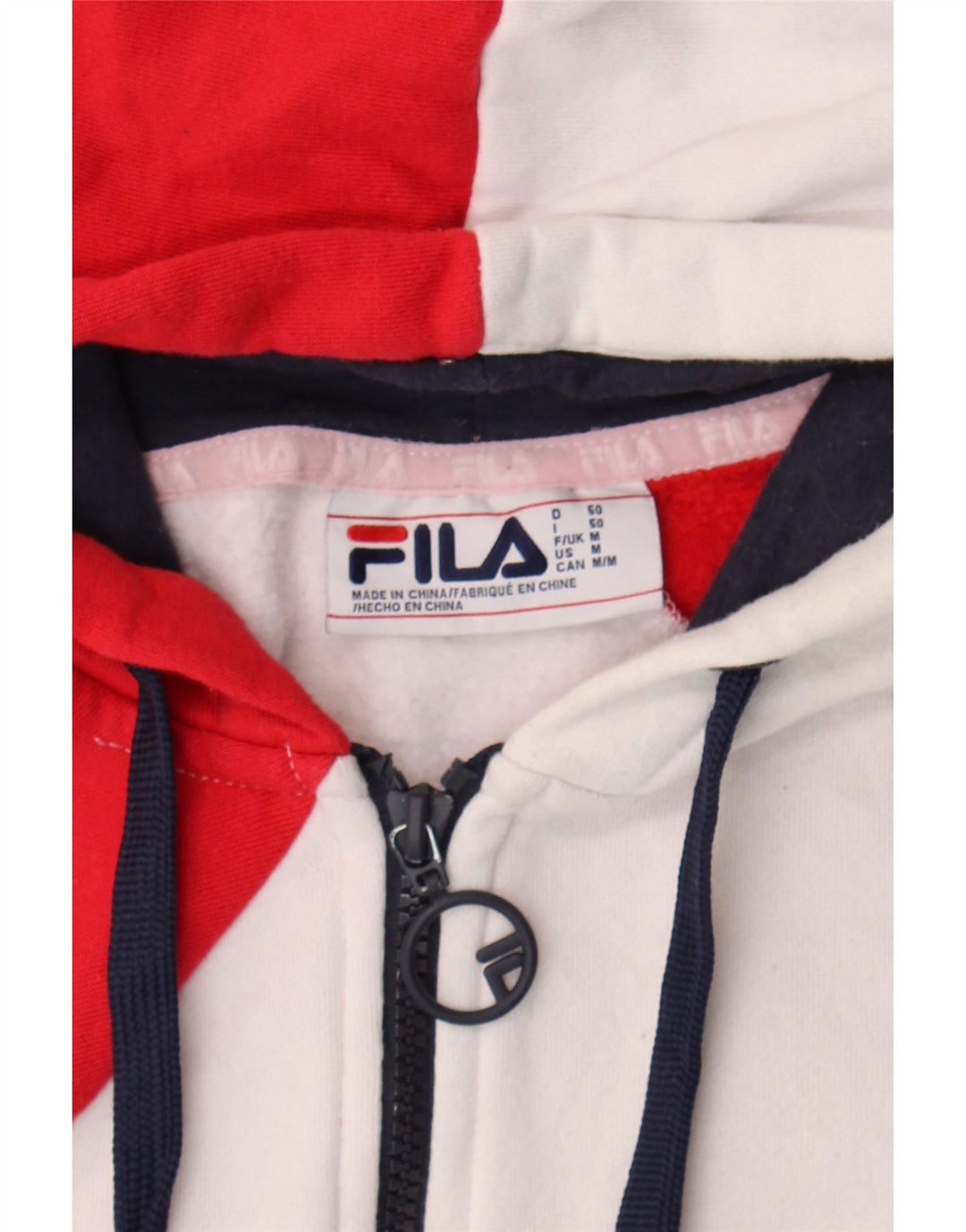 FILA Mens Graphic Zip Hoodie Sweater Medium Multicoloured Colourblock Vintage Fila and Second-Hand Fila from Messina Hembry 