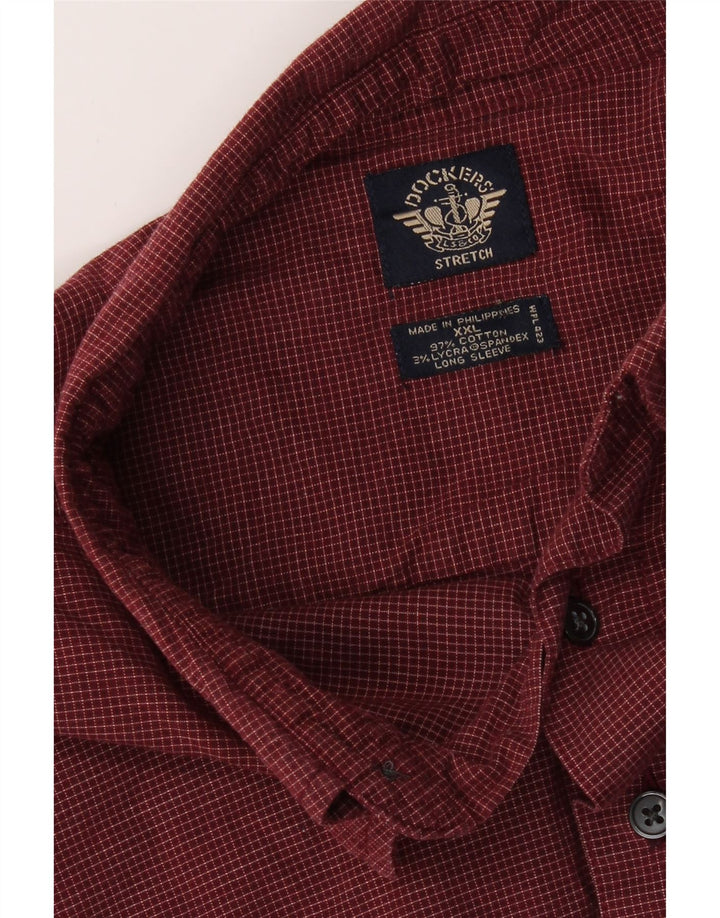 DOCKERS Mens Flannel Shirt 2XL Burgundy Check Cotton Vintage Dockers and Second-Hand Dockers from Messina Hembry 
