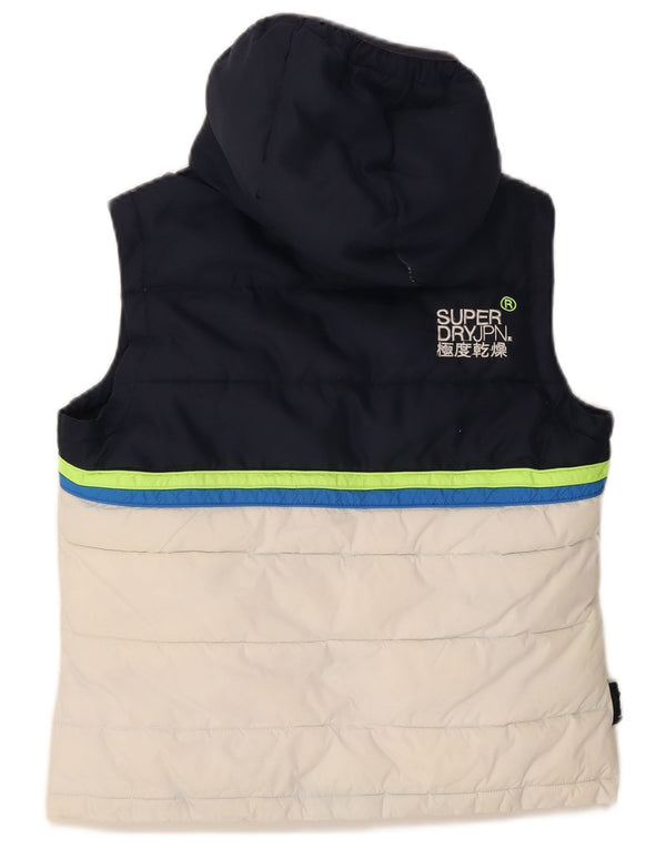 Superdry Polstret Gilet med hætte til kvinder UK 16 Large Navy Blue Colourblock