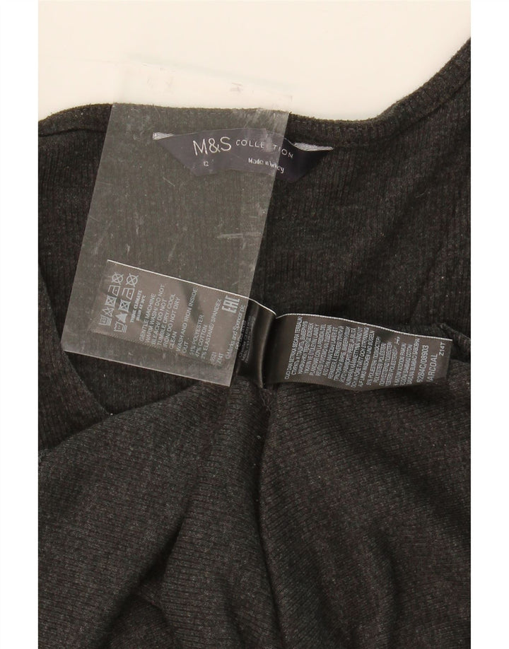MARKS & SPENCER Womens V-Neck Jumper Sweater UK 12 Medium Grey Polyester Vintage Marks & Spencer and Second-Hand Marks & Spencer from Messina Hembry 