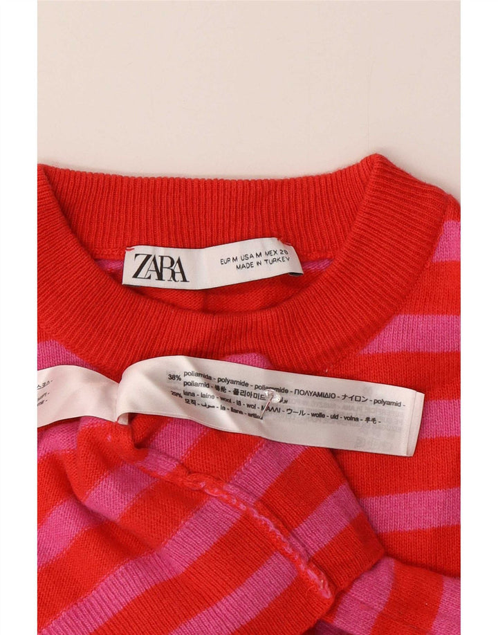 Zara Dame sweater med rund hals DK 14 Medium rød stribet polyamid