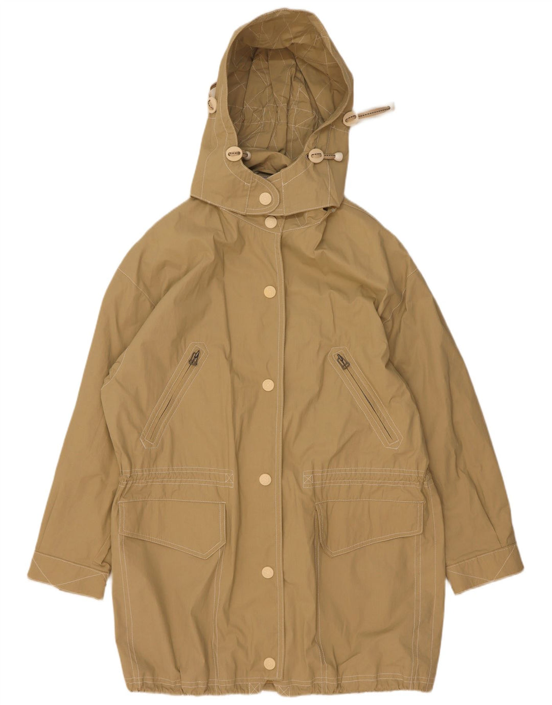 Vintage hættejakke til kvinder oversize parkajakke UK 8 Lille beige bomuld