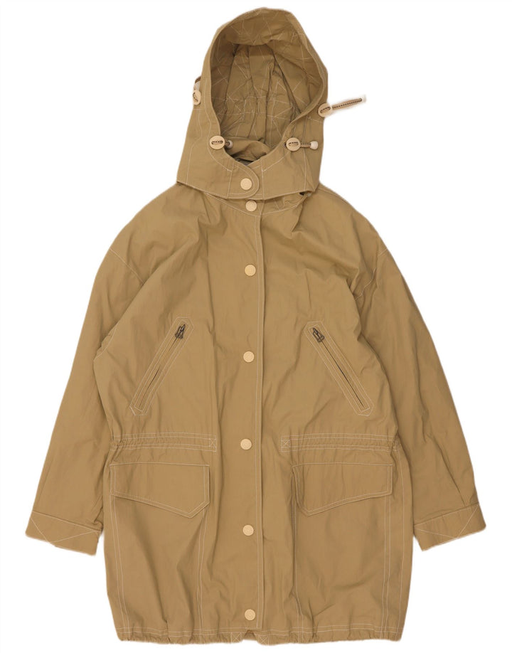 Vintage hættejakke til kvinder oversize parkajakke UK 8 Lille beige bomuld