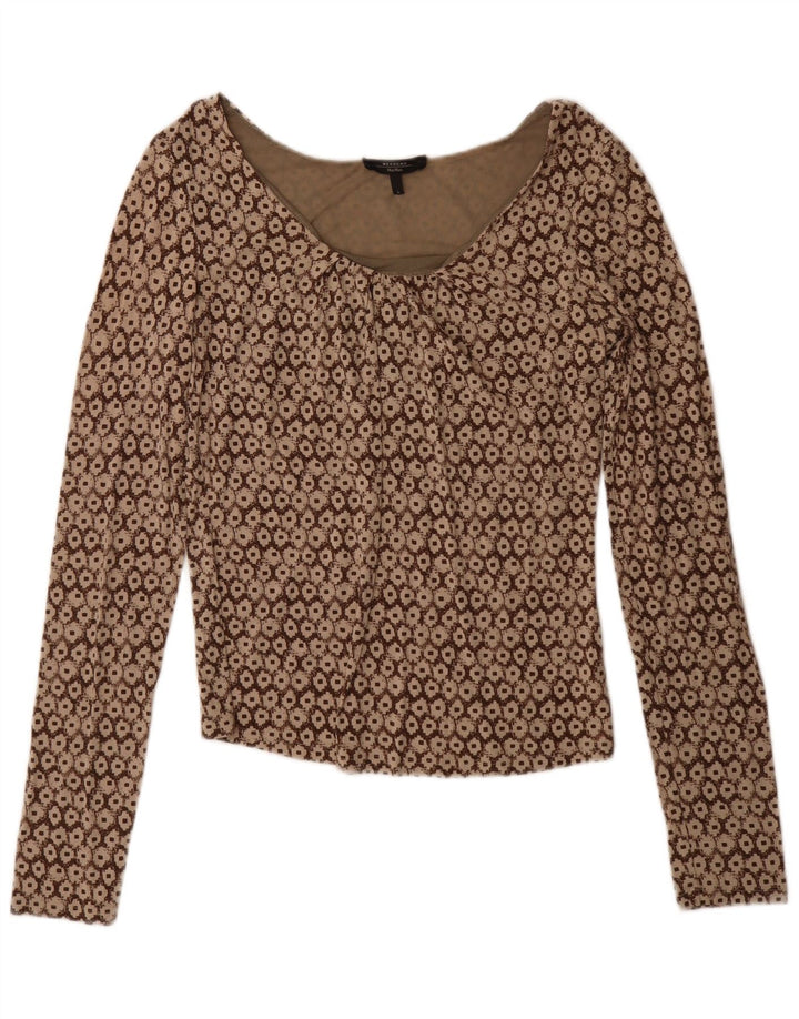 Max Mara Dame Weekend Langærmet Bluse Top UK 14 Stor Brun Geometrisk