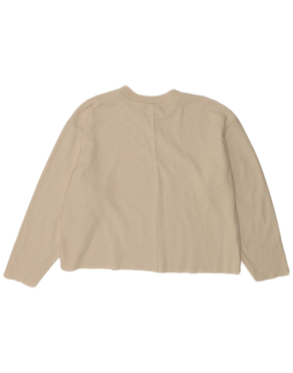 Zara Dame Oversized Crew Neck Jumper Sweater UK 16 Large Off White Bomuld