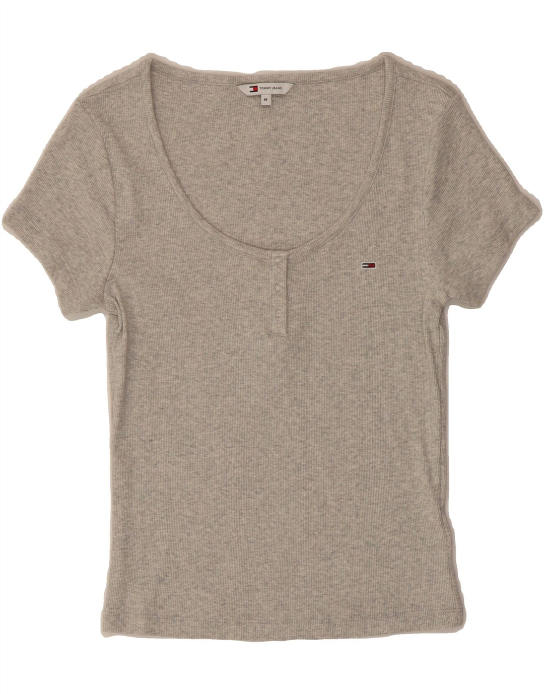 TOMMY HILFIGER Womens T-Shirt Top UK 12 Medium Grey Cotton Vintage Tommy Hilfiger and Second-Hand Tommy Hilfiger from Messina Hembry 