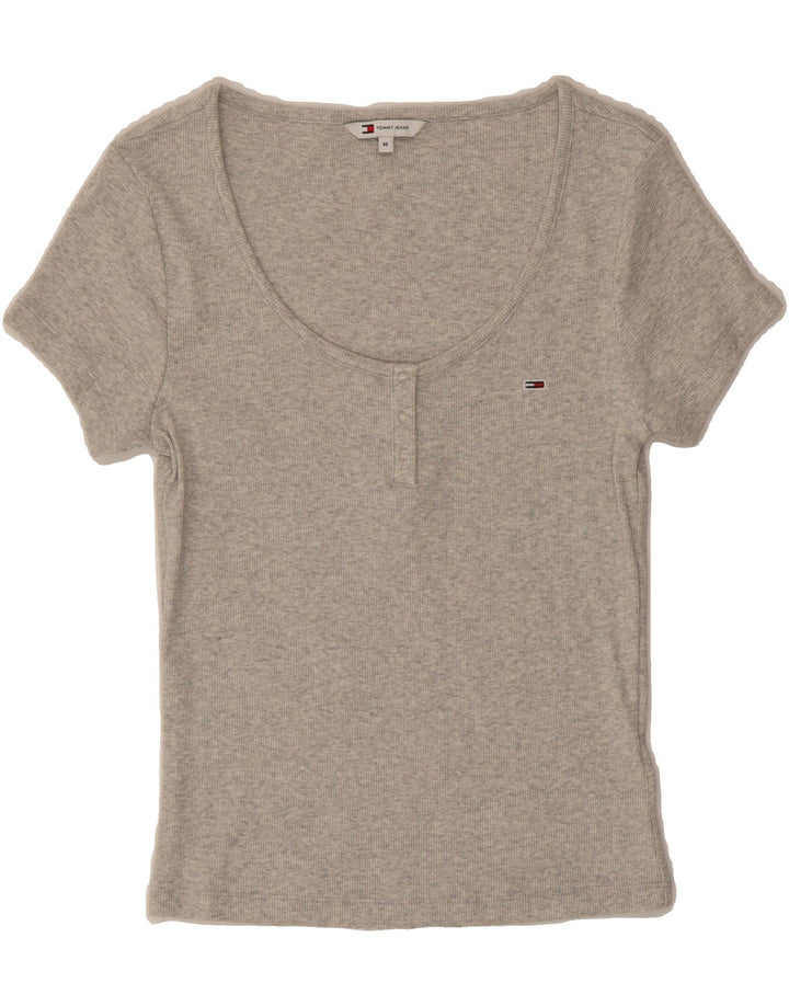 TOMMY HILFIGER Womens T-Shirt Top UK 12 Medium Grey Cotton Vintage Tommy Hilfiger and Second-Hand Tommy Hilfiger from Messina Hembry 