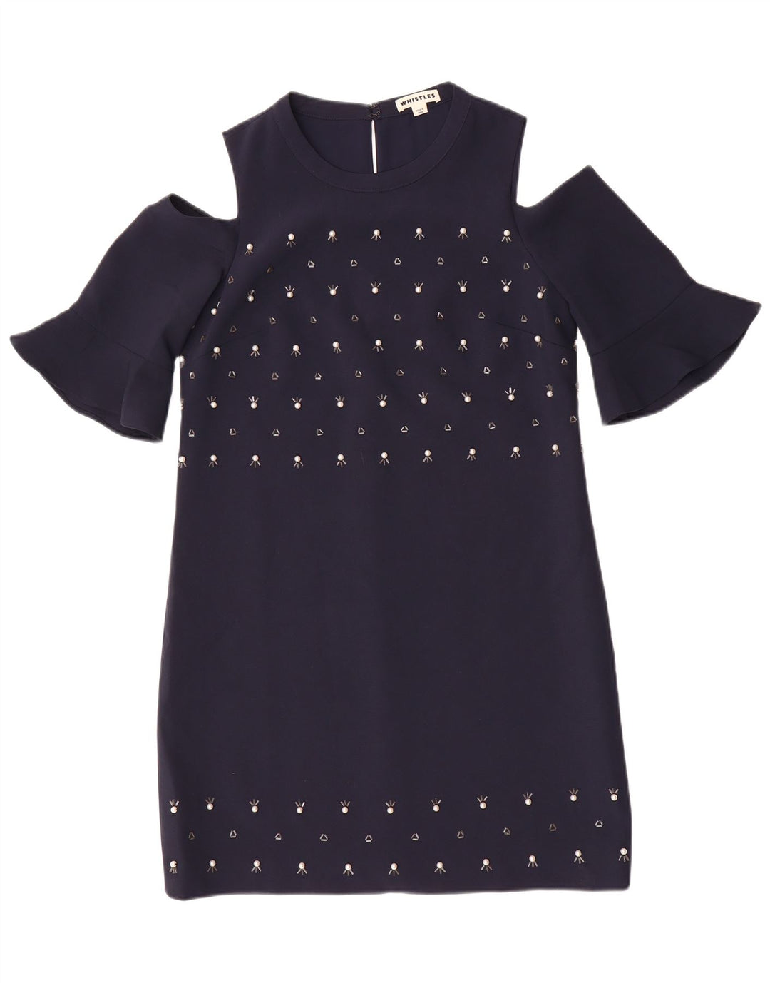 Whistles Kvinder Off Shoulder Kjole UK 10 Small Navy Blue Polyester
