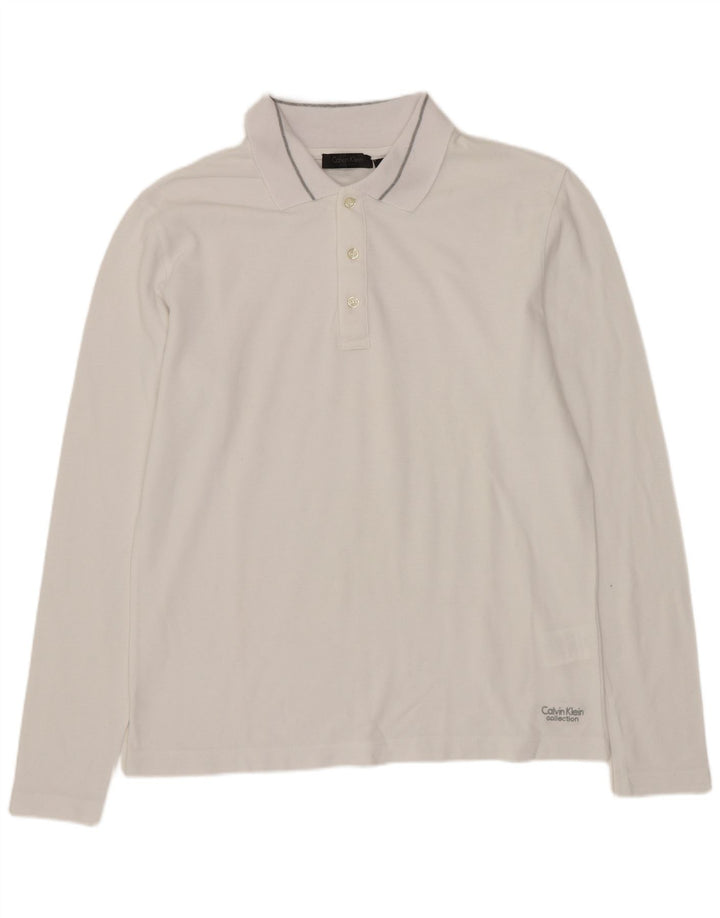 Calvin Klein Langærmet herre poloshirt Medium hvid bomuld