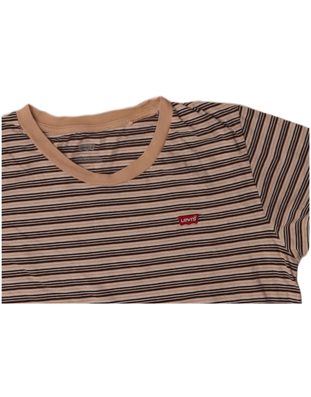 LEVI'S T-shirt top til kvinder UK 16 Stor beige stribet bomuld