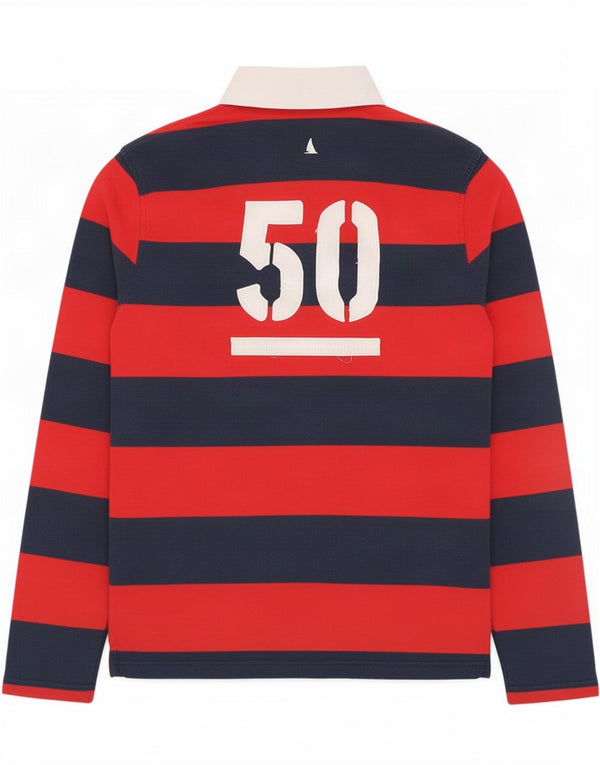Musto Herre Grafisk Langærmet Rugby Polo Shirt Stor Marineblå Stribet