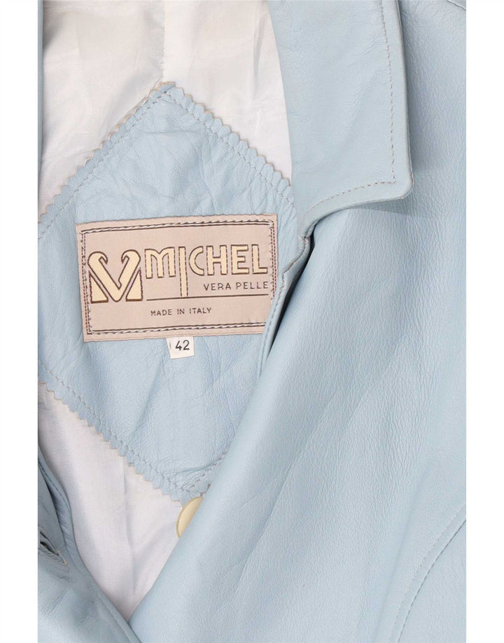 Michel Dame Læder 3 Button Blazer Jacket IT 42 Medium Blue
