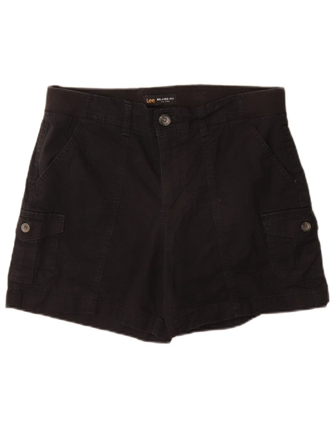Lee Womens Mid Rise Relaxed Fit Cargo Shorts US 8 Medium W30 Black Bomuld