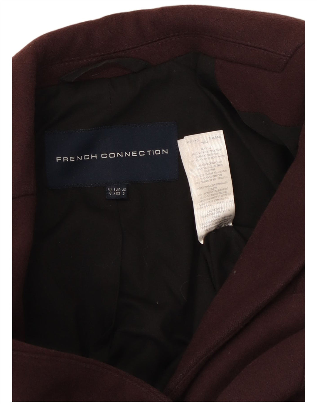 FRANSK FORBINDELSE Dame åben overfrakke UK 6 XS rødbrun uld