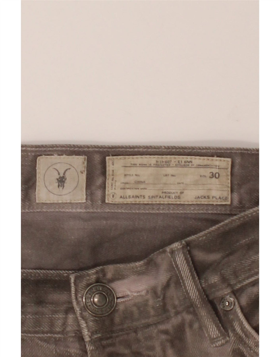 ALL SAINTS Mens Straight Jeans W30 L32 Grey Cotton