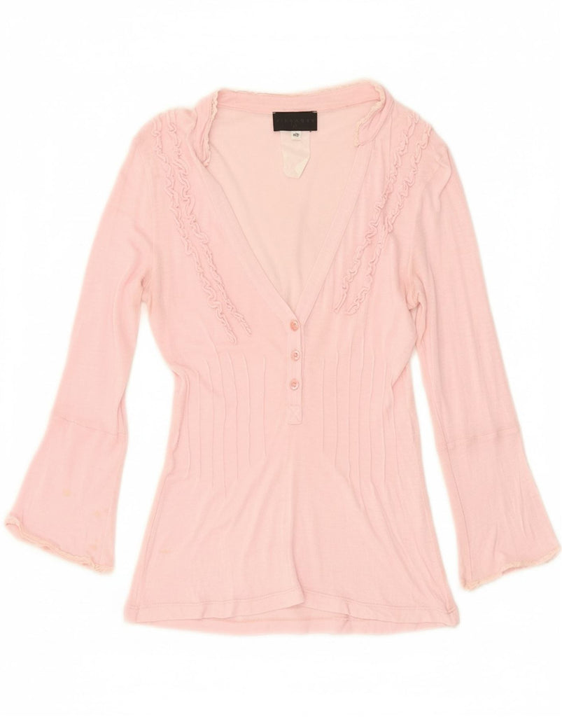 RICHMOND Womens Ruffle Front Top 3/4 Sleeve IT 40 Small Pink Vintage Richmond and Second-Hand Richmond from Messina Hembry 