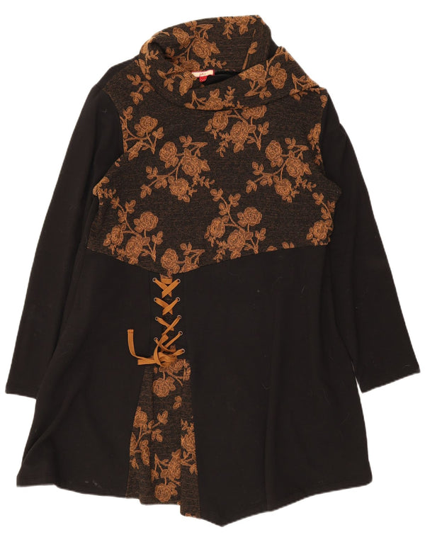 Joe Browns Dame Roll Neck A-Line Kjole UK 18 XL Black Floral Bomuld