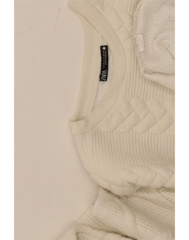 Zara Womens Crop Relaxed Fit Sweatshirt Jumper UK 14 Medium Off White