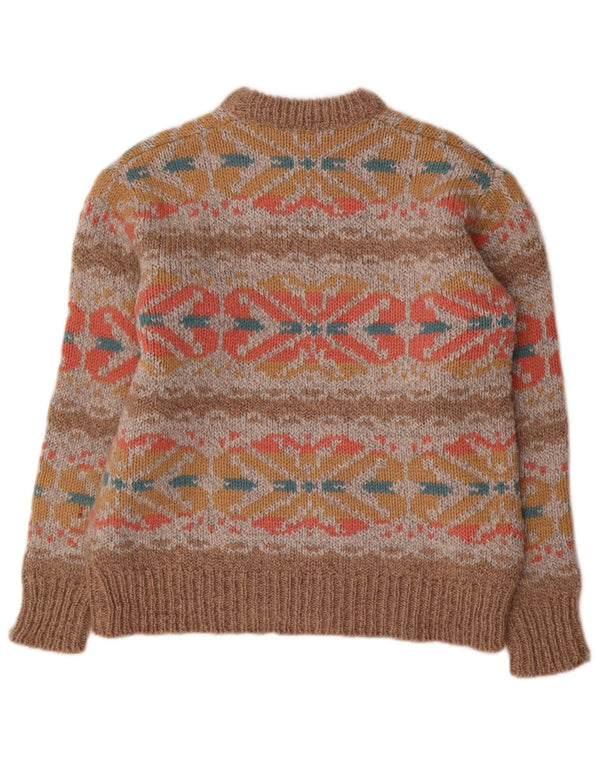 Vintage dame sweater med rund hals DK 14 Large Brown Fair Isle
