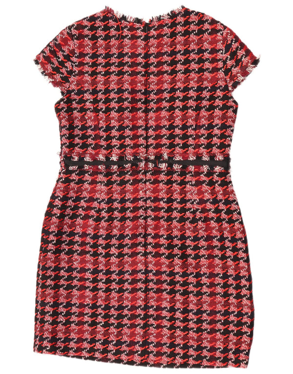 Hobbs Womens Sheath Dress UK 16 Large Red Houndstooth Bomuld