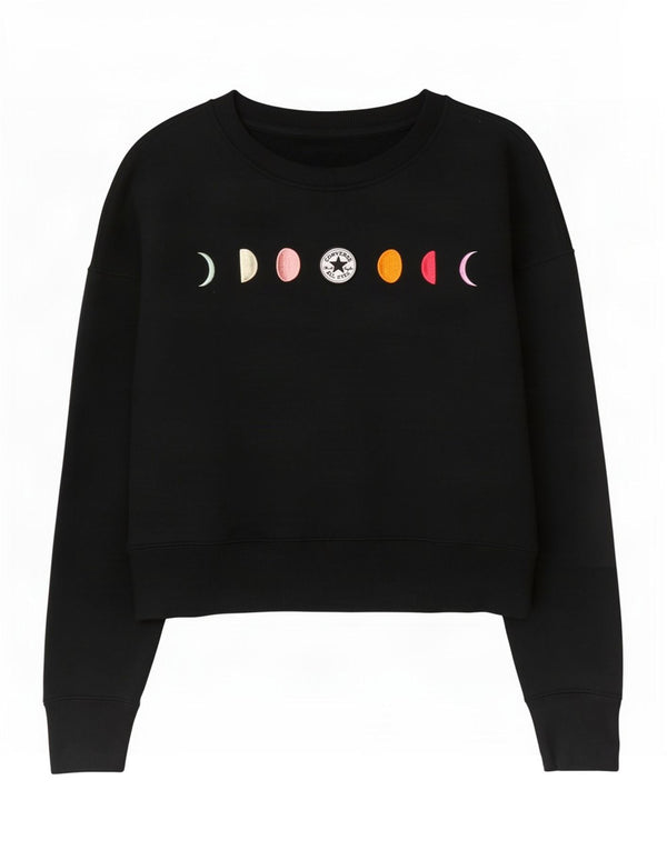 Converse Womens Oversized Crop Graphic Sweatshirt Jumper UK 6 XS Sort