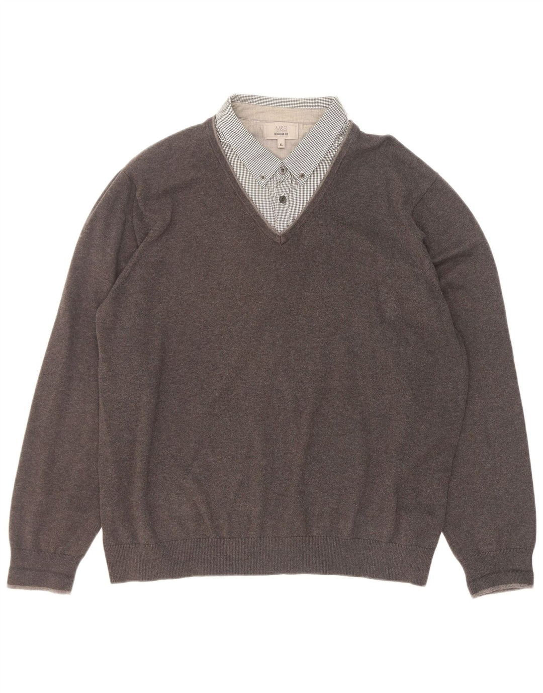 Marks & Spencer Herre Regular Fit V-hals sweater XL Grå Bomuld