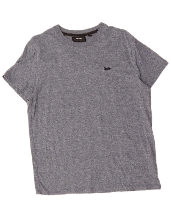 SUPERDRY Herre T-Shirt Top XL Blå Flecked Bomuld