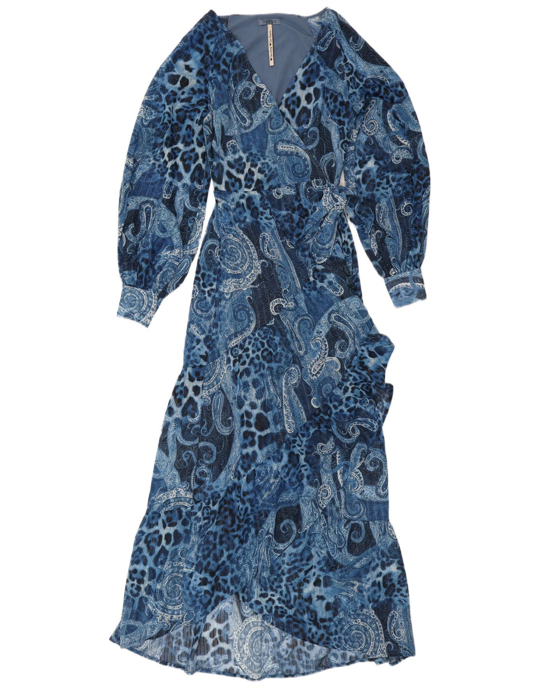 GUESS kvinders asymmetrisk slå-om-kjole UK 10 Small Blue Paisley Polyester